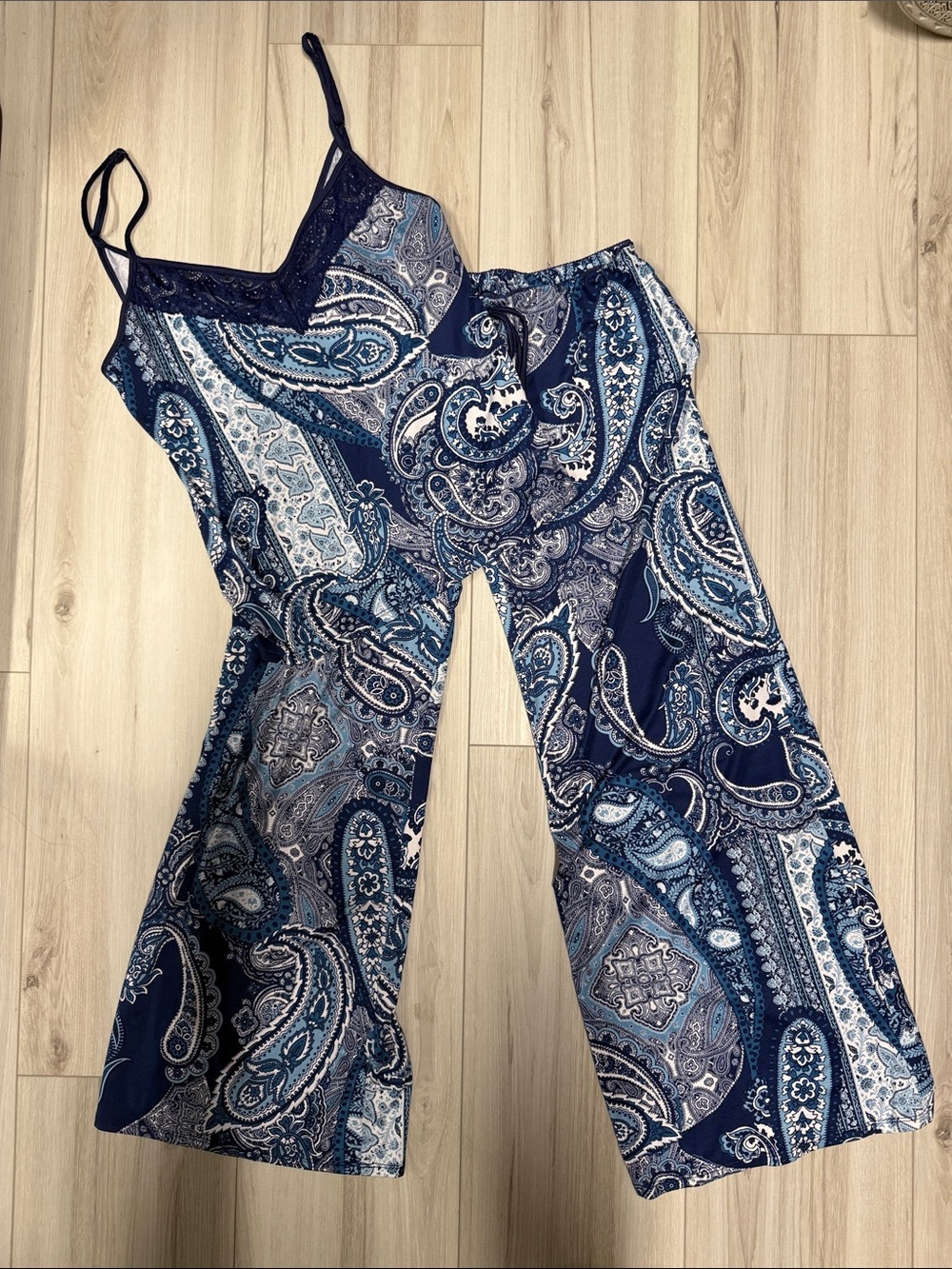 In Bloom by Jonquil Paisley Wide-Leg Pajama Set - Navy